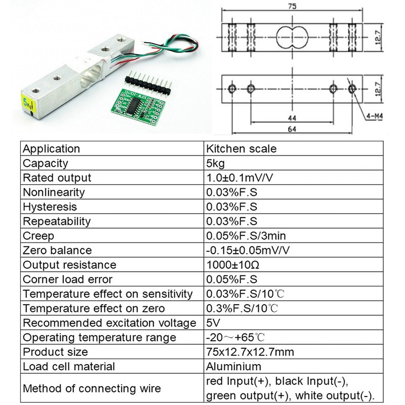 Load Cell Amplifier HX711 & Straight Bar Load Cell Weight Sensor 1kg  | 5kg | 10kg | 20kg
