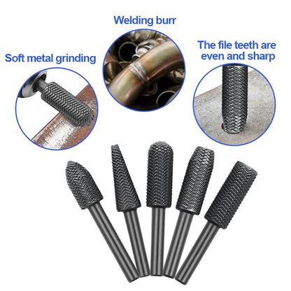Fulabs Powerful 5-Piece Embossed Steel Files Electric Grinding Heads for Soft Metal Sanding and Burr Removal