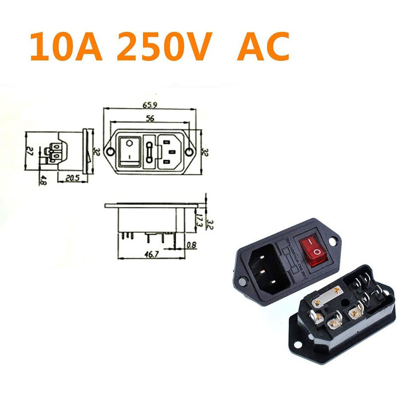 10A 250V AC-008 AC Power Socket with Rocker Switch and Fuse Socket  Switch Connector Plug