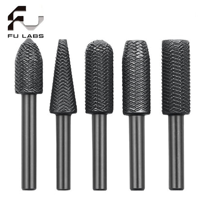 Fulabs Powerful 5-Piece Embossed Steel Files Electric Grinding Heads for Soft Metal Sanding and Burr Removal