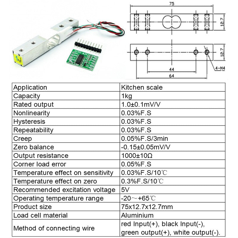 Load Cell Amplifier HX711 & Straight Bar Load Cell Weight Sensor 1kg  | 5kg | 10kg | 20kg
