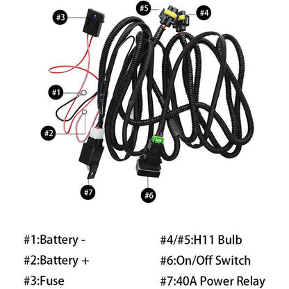 TBPH H11 Fog Light Wiring Harness Sockets Wire LED Indicators Switch 12V 40A Relay TBB