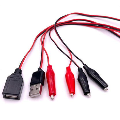 1pcs USB  Alligator Test Clips Connector Power Supply Adapter Wire 60cm Cable Red and Black Male Female