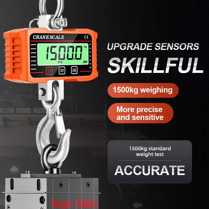 300KG/500KG/1000KG/2000KG 1T 2T Mini Crane Scale Industrial Hook Hanging Weight Digital LCD Display