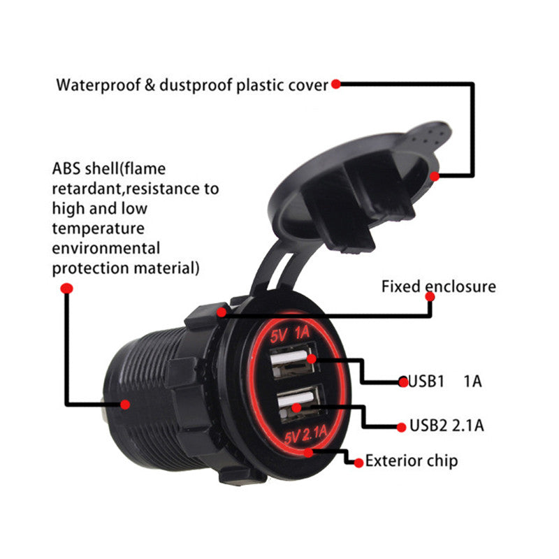 5V 3.1 A 12V dual USB Car Charger With panel waterproof power adapter socket outlet motorcycle boat vehicles