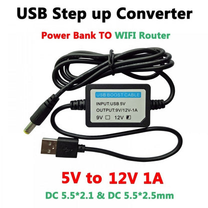 Fulabs USB Power Boost Cable 5V To 9V/12V 1A Step Up Module Booster Power Converter Adapter 2.1x5.5mm