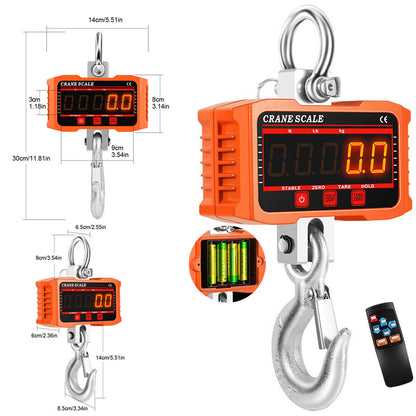 300KG/500KG/1000KG/2000KG 1T 2T Mini Crane Scale Industrial Hook Hanging Weight Digital LCD Display