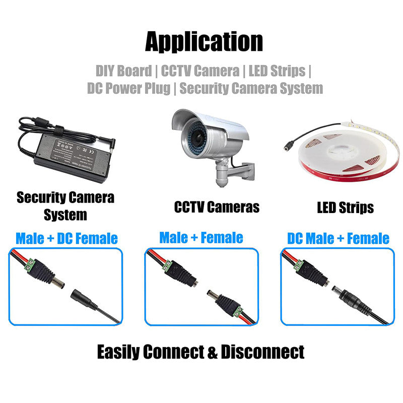 10PCS/5pair DC Barrel Jack Adaptor CCTV Connectors 5.5 x 2.1mm CCTV Male/ Female Connectors