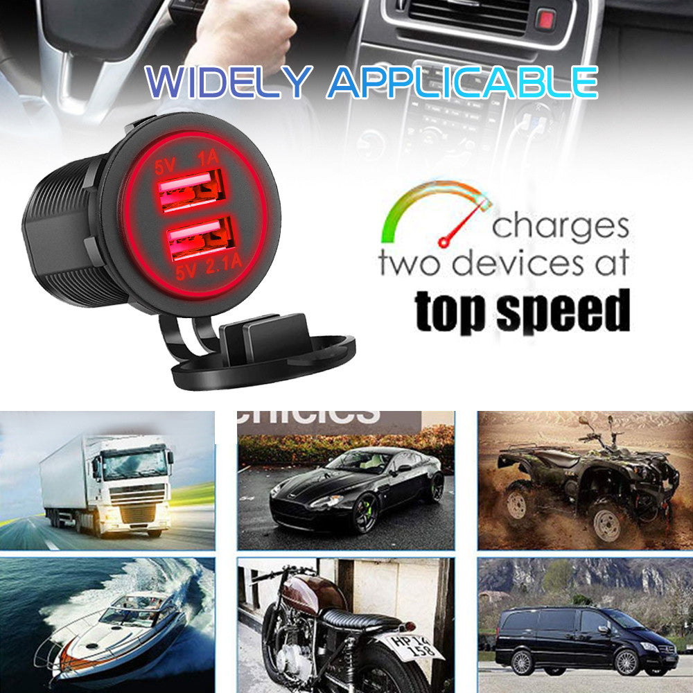 5V 3.1 A 12V dual USB Car Charger With panel waterproof power adapter socket outlet motorcycle boat vehicles