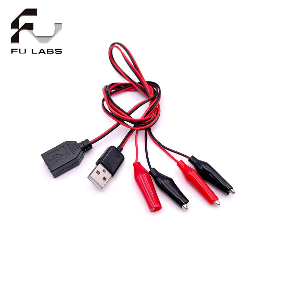 1pcs USB  Alligator Test Clips Connector Power Supply Adapter Wire 60cm Cable Red and Black Male Female