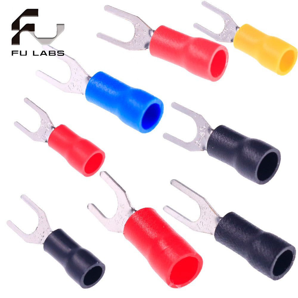 100PCS Insulated Fork Wire Connector Electrical Crimp Terminal SV1.25-3 Random color