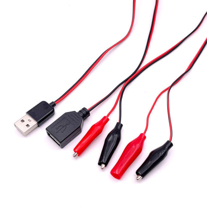 1pcs USB  Alligator Test Clips Connector Power Supply Adapter Wire 60cm Cable Red and Black Male Female