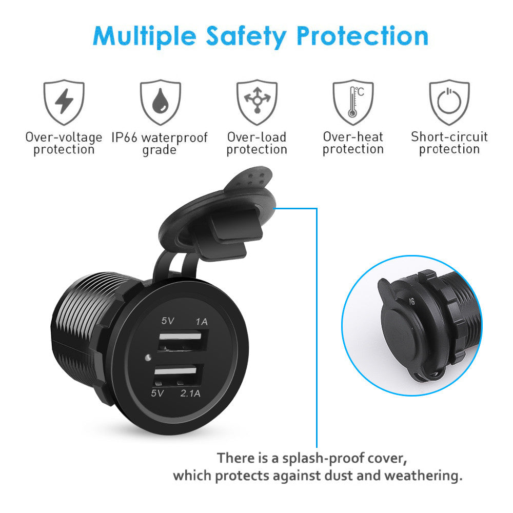 5V 3.1 A 12V dual USB Car Charger With panel waterproof power adapter socket outlet motorcycle boat vehicles