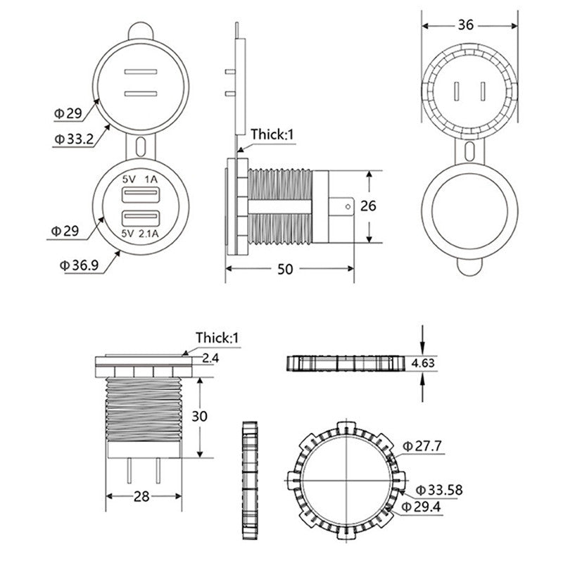 5V 3.1 A 12V dual USB Car Charger With panel waterproof power adapter socket outlet motorcycle boat vehicles