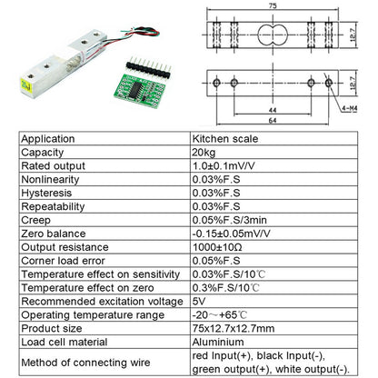 Load Cell Amplifier HX711 & Straight Bar Load Cell Weight Sensor 1kg  | 5kg | 10kg | 20kg