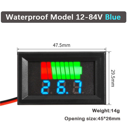 Fulabs Waterproof Lithium Battery Capacity Meter High Precision LED Voltmeter Tester 12V 24V 36V 48V 60V 72V 84V