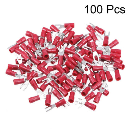 100PCS Insulated Fork Wire Connector Electrical Crimp Terminal SV1.25-3 Random color