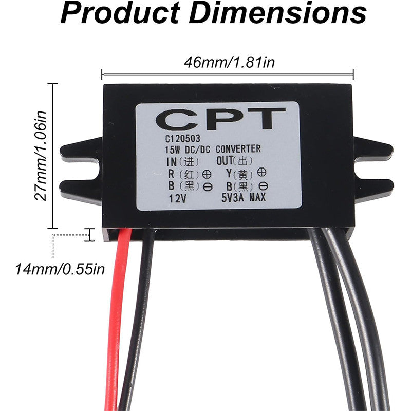 DC-DC 12V to 5V 3A 15W Power Converter Module - Dual USB Female DC Power Adapter - Car Power Converter