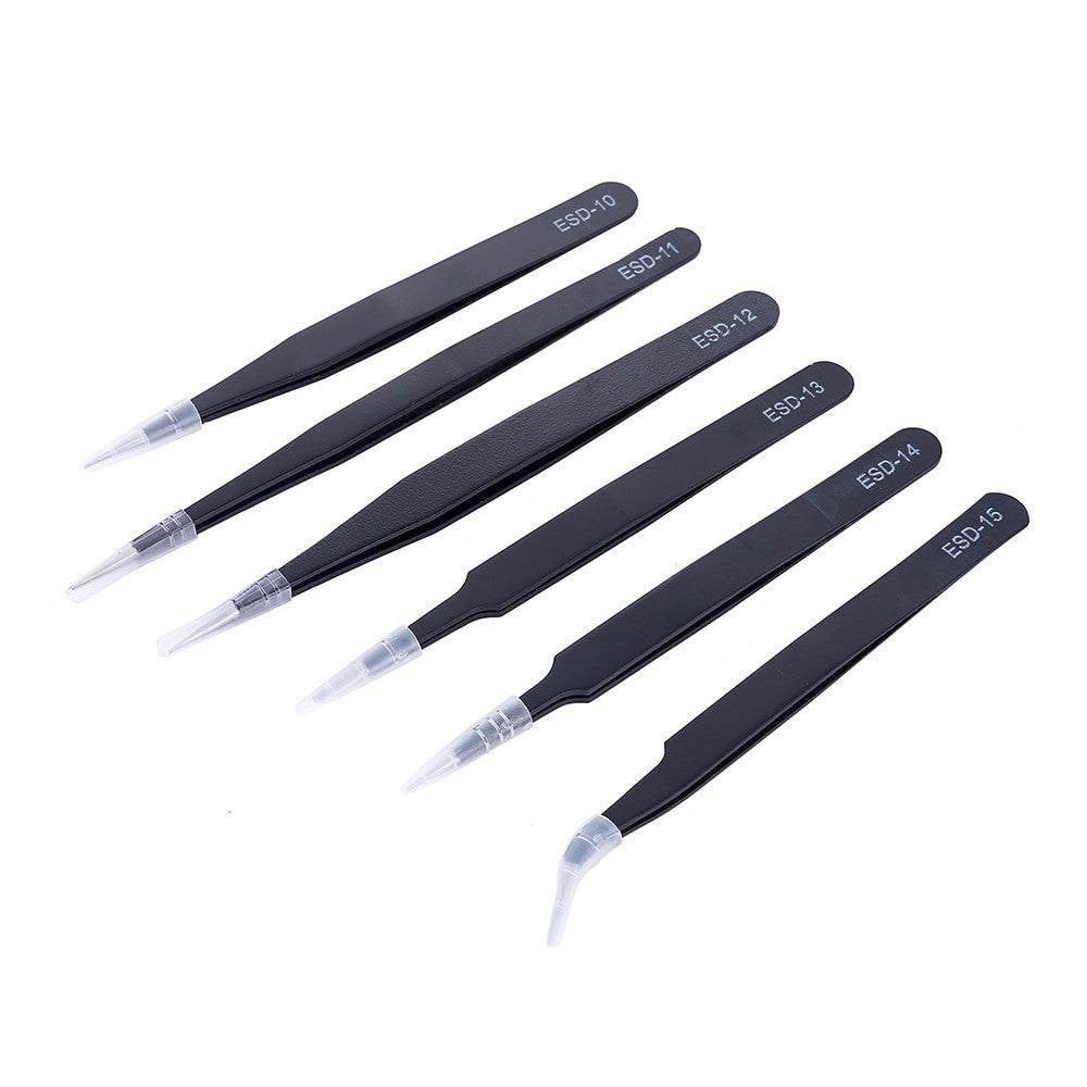 Precision 6pc Anti-static ESD Tweezers Set Straight Curved Electronic Craft Jewellery