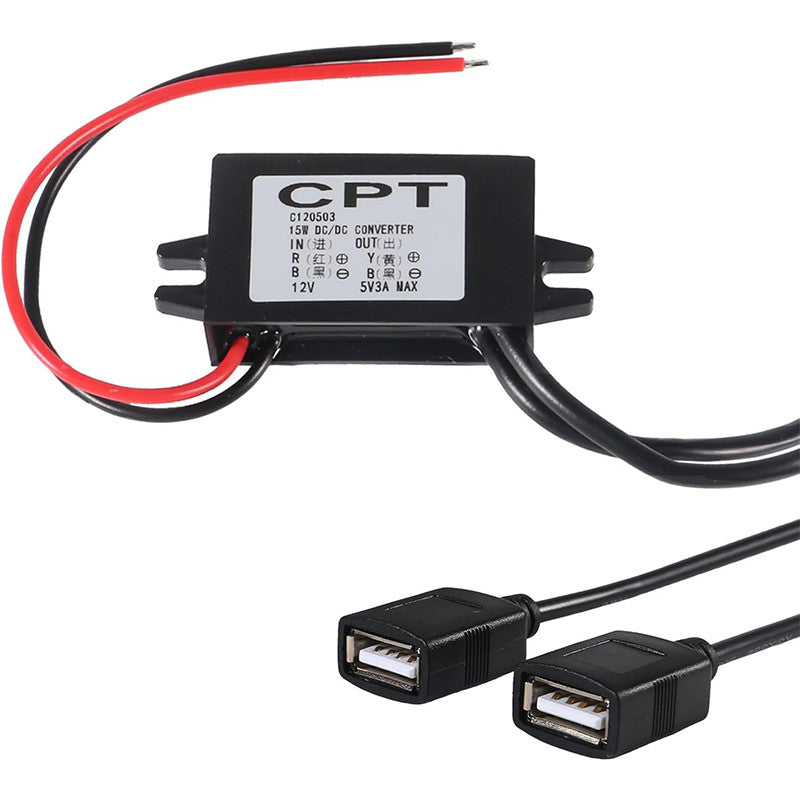 DC-DC 12V to 5V 3A 15W Power Converter Module - Dual USB Female DC Power Adapter - Car Power Converter