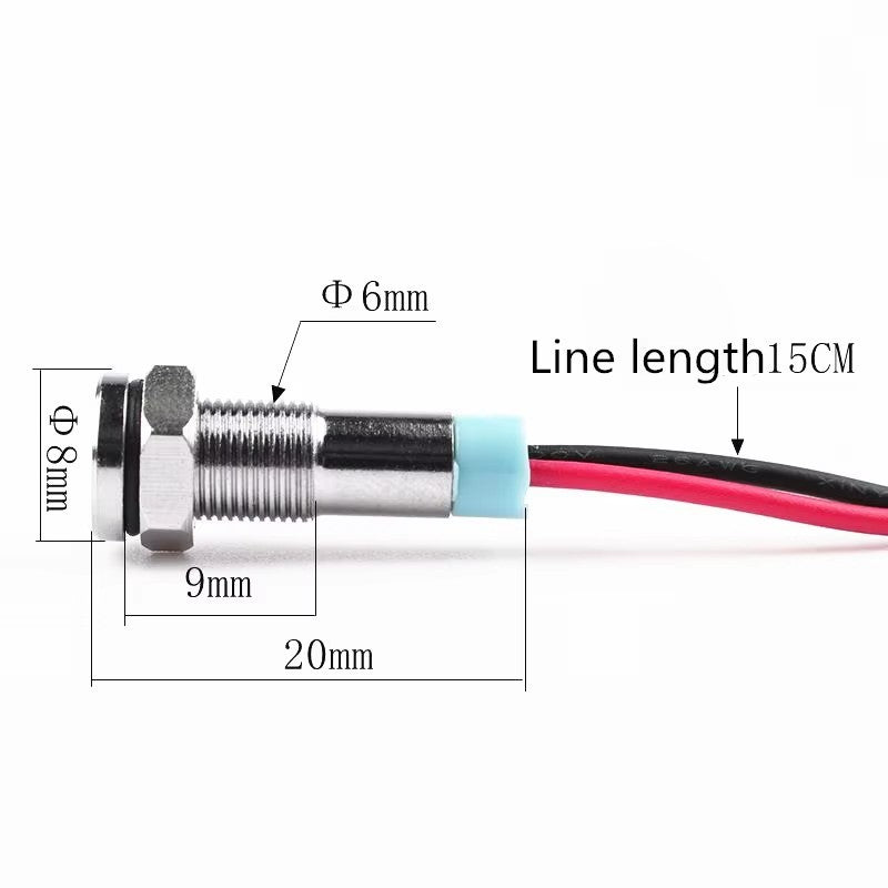 6mm Metal Indicator Light LED Warning Signal Lamp Pilot Wires Switch  12V-24V