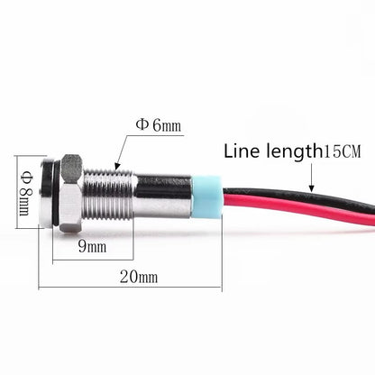 6mm Metal Indicator Light LED Warning Signal Lamp Pilot Wires Switch  12V-24V