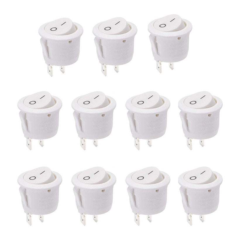 10 Pcs Round Snap Boat Rocker Switch Red Black White 20MM ON/Off Round Rocker Toggle Switch 6A/250VAC 10A 125VAC Plastic Push Button Switch KCD1-105
