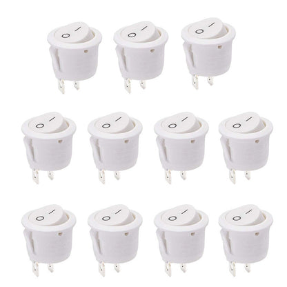 10 Pcs Round Snap Boat Rocker Switch Red Black White 20MM ON/Off Round Rocker Toggle Switch 6A/250VAC 10A 125VAC Plastic Push Button Switch KCD1-105