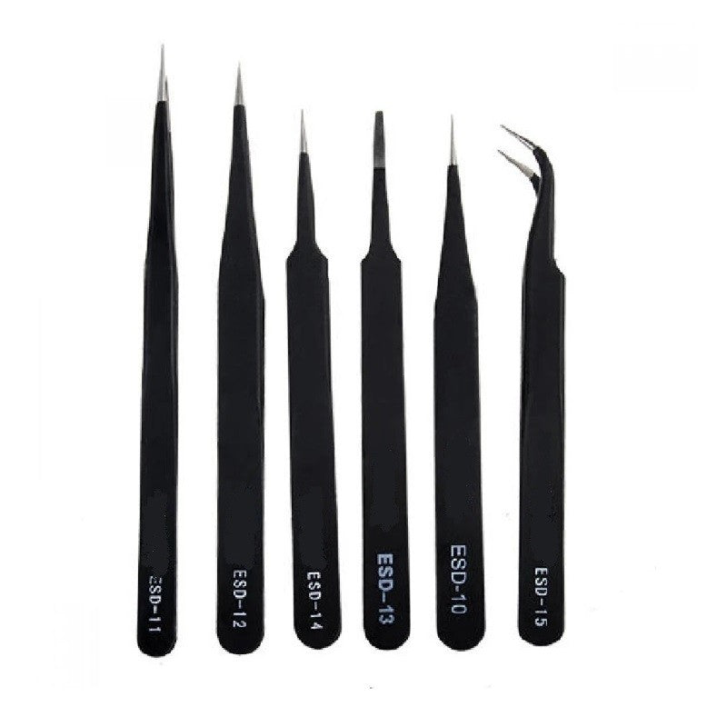Precision 6pc Anti-static ESD Tweezers Set Straight Curved Electronic Craft Jewellery