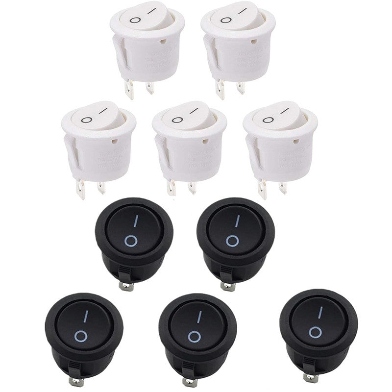 10 Pcs Round Snap Boat Rocker Switch Red Black White 20MM ON/Off Round Rocker Toggle Switch 6A/250VAC 10A 125VAC Plastic Push Button Switch KCD1-105