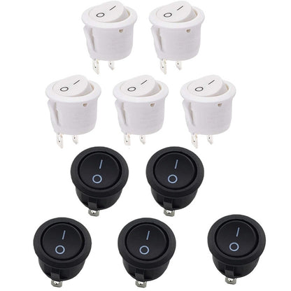 10 Pcs Round Snap Boat Rocker Switch Red Black White 20MM ON/Off Round Rocker Toggle Switch 6A/250VAC 10A 125VAC Plastic Push Button Switch KCD1-105