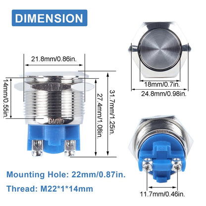 16mm 19mm 22mm 3A/12V/24V DC 220V AC  Metal Waterproof Push Button Momentary Horn Switch Start 1PC