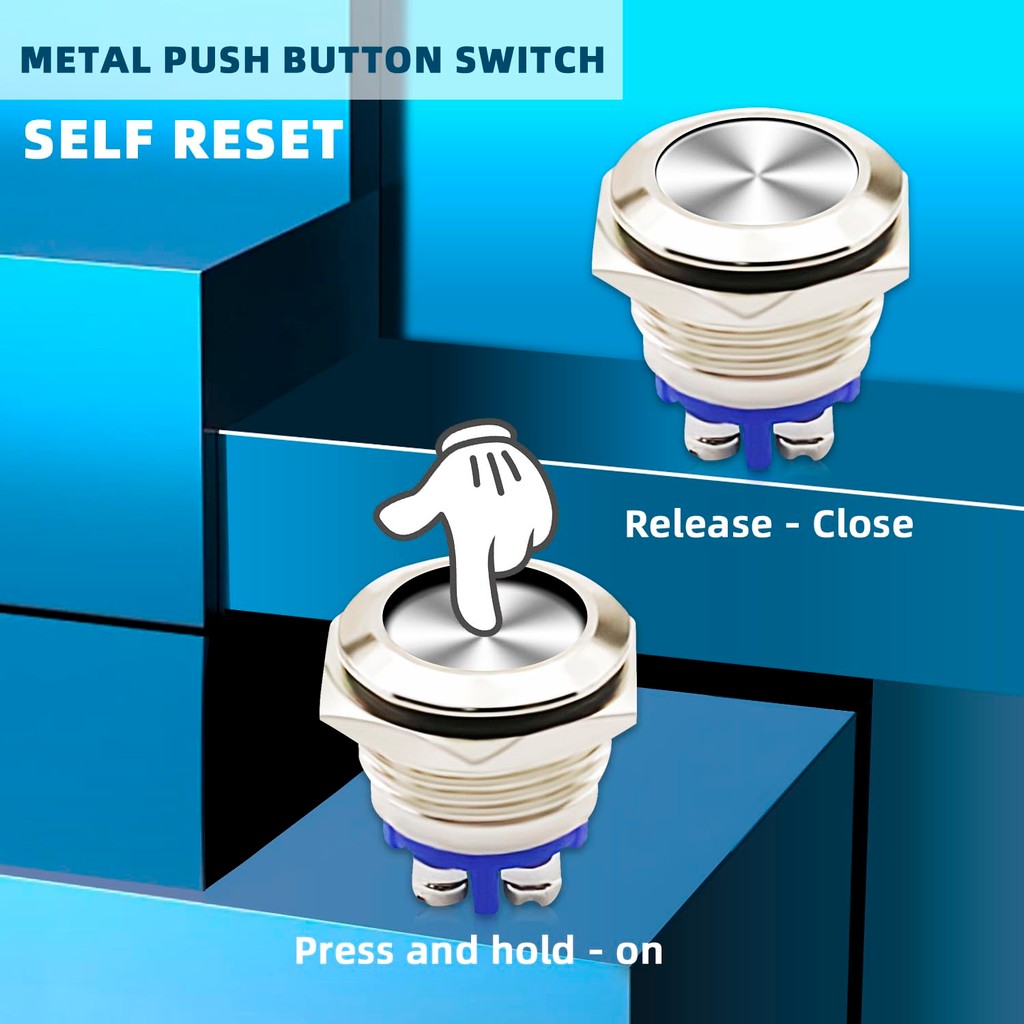 16mm 19mm 22mm 3A/12V/24V DC 220V AC  Metal Waterproof Push Button Momentary Horn Switch Start 1PC