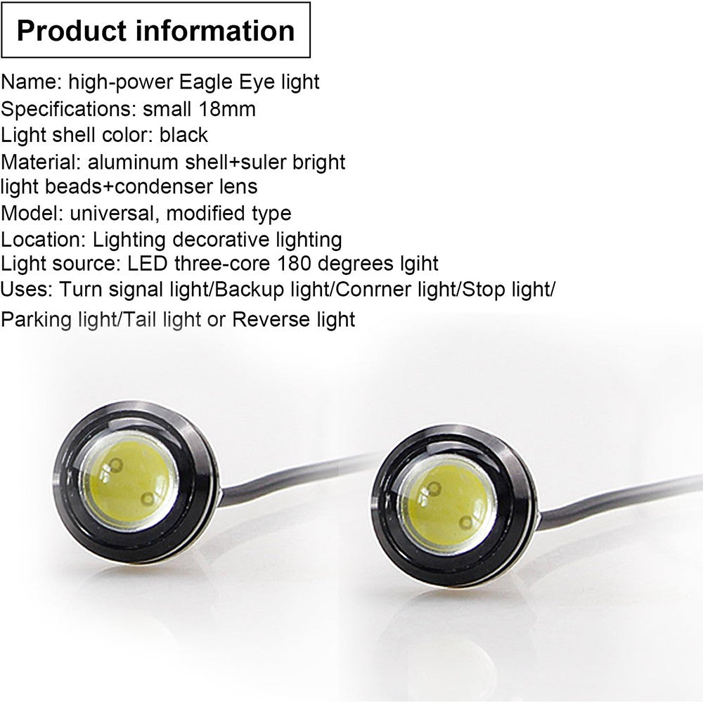 12V 24V 18MM Car Motorcycle  Car Fog DRL Day time Reverse Parking Signal  Eagle Eye Light LED
