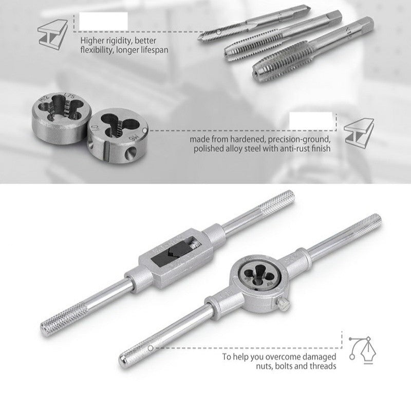 6/8/12/20PCS Adjustable Tap and Die Set Hand Tap Wrench threader Metric Threading Tool Set