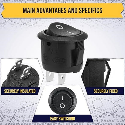 10 Pcs Round Snap Boat Rocker Switch Red Black White 20MM ON/Off Round Rocker Toggle Switch 6A/250VAC 10A 125VAC Plastic Push Button Switch KCD1-105