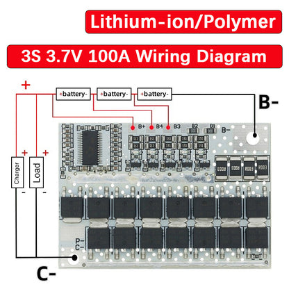 3S 4S 5S BMS 100A 21V 18V 16.8V 12V 18650 Li-ion LMO Ternary Lithium Battery Protection Circuit Board Balance Charging