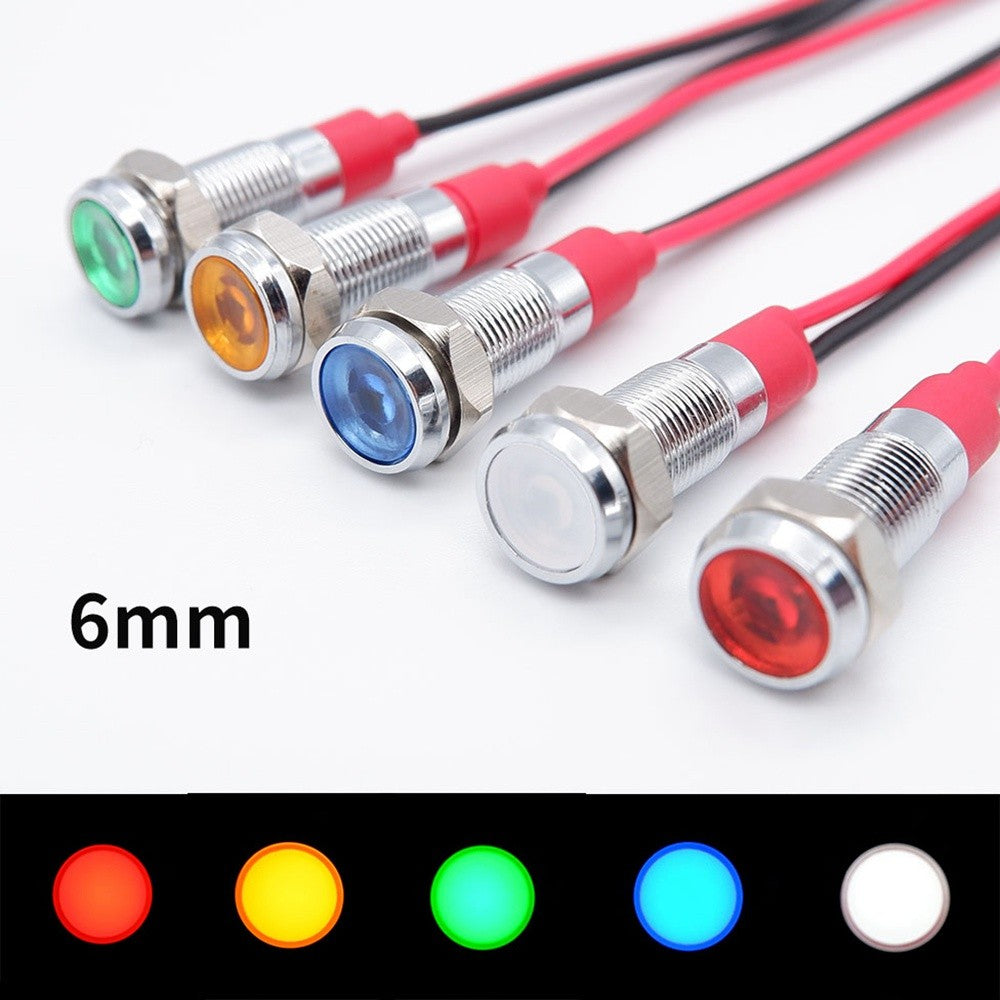 6mm Metal Indicator Light LED Warning Signal Lamp Pilot Wires Switch  12V-24V