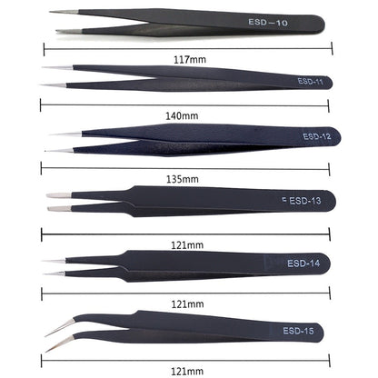 Precision 6pc Anti-static ESD Tweezers Set Straight Curved Electronic Craft Jewellery