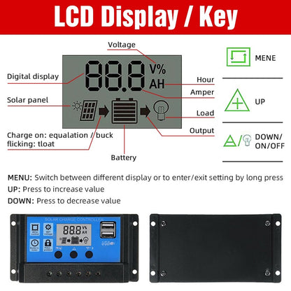 PWM 12/24V Solar Panel Regulator Charge Controller LCD Display solar battery charger USB 10A-30A