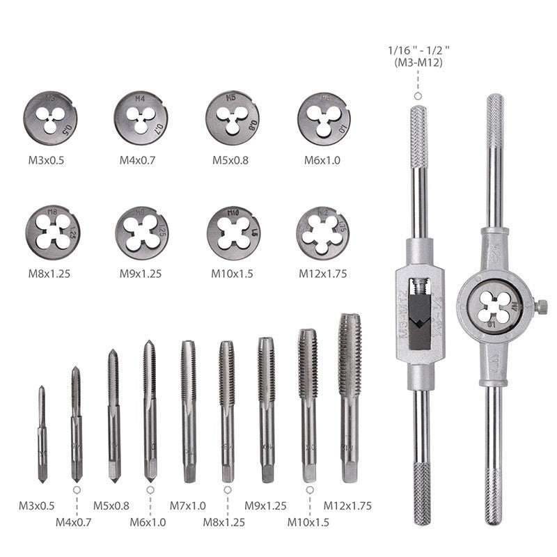6/8/12/20PCS Adjustable Tap and Die Set Hand Tap Wrench threader Metric Threading Tool Set