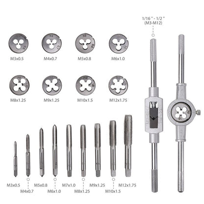 6/8/12/20PCS Adjustable Tap and Die Set Hand Tap Wrench threader Metric Threading Tool Set