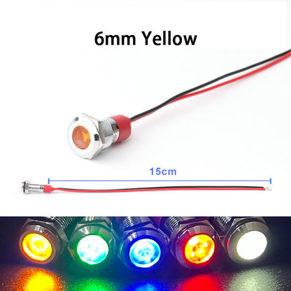 6mm Metal Indicator Light LED Warning Signal Lamp Pilot Wires Switch  12V-24V