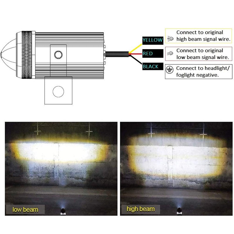 2PCS Motocycle Mini Driving Light White+Yellow with Bifocal Lens and Domino Switch - Universal Waterproof Pai