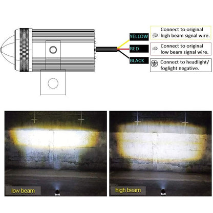 2PCS Motocycle Mini Driving Light White+Yellow with Bifocal Lens and Domino Switch - Universal Waterproof Pai