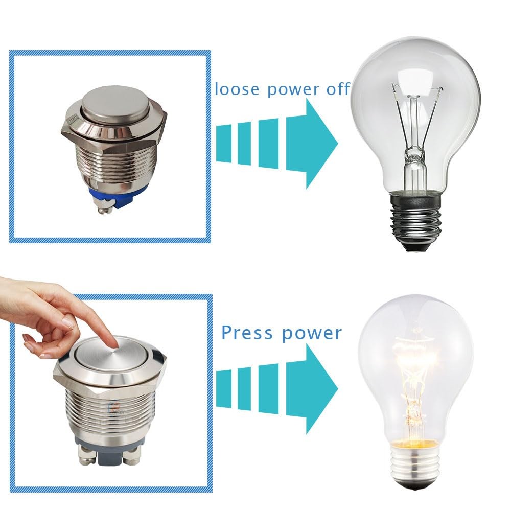 16mm 19mm 22mm 3A/12V/24V DC 220V AC  Metal Waterproof Push Button Momentary Horn Switch Start 1PC