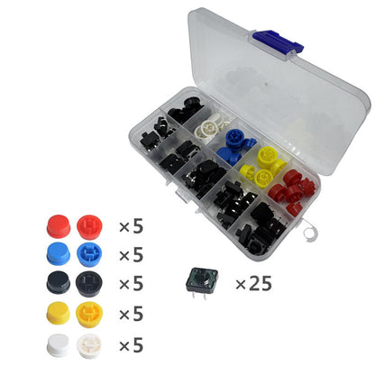 5 Colors Micro Switch Button Tact Cap Tactile Push Button Switch Momentary 25Pcs/Set 12*12*7.3MM