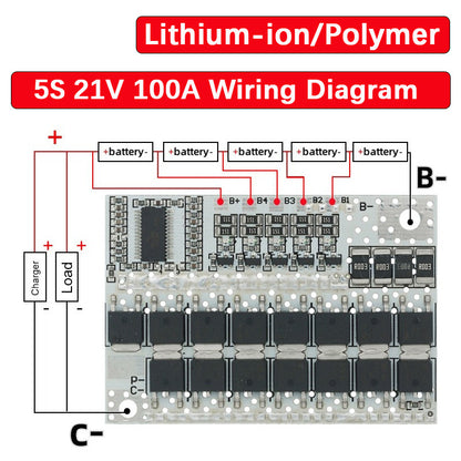 3S 4S 5S BMS 100A 21V 18V 16.8V 12V 18650 Li-ion LMO Ternary Lithium Battery Protection Circuit Board Balance Charging