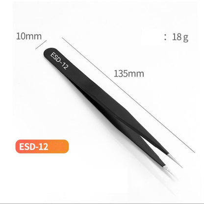 Precision 6pc Anti-static ESD Tweezers Set Straight Curved Electronic Craft Jewellery