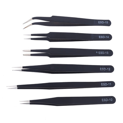 Precision 6pc Anti-static ESD Tweezers Set Straight Curved Electronic Craft Jewellery